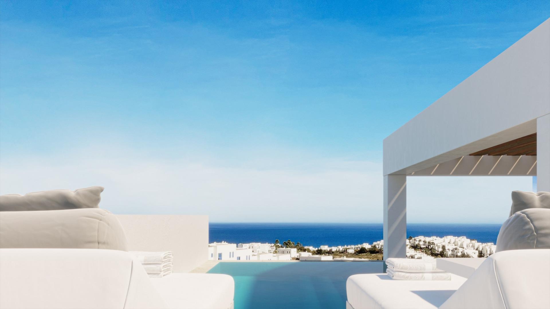 Panoramic views of the Mediterranean Sea in a beachfront resort